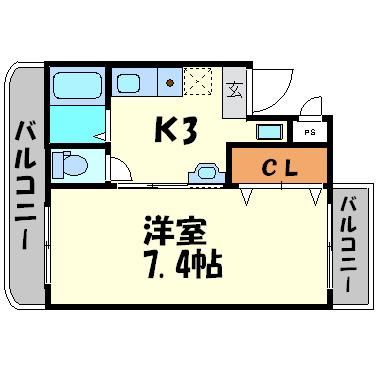 アネックス東塚口(1K/2階)の間取り写真