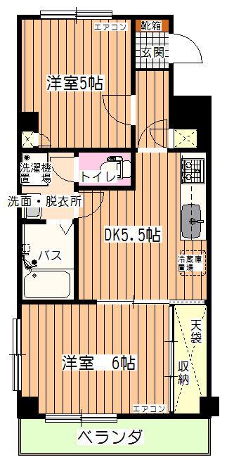 レジデンスノーブル(2DK/2階)の間取り写真