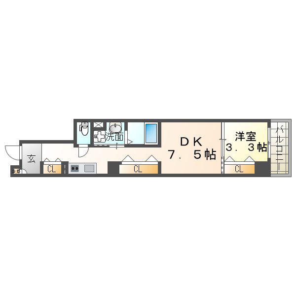 プリエール阪神尼崎(1DK/3階)の間取り写真