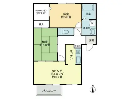 フォブール紅陽 B棟(2LDK/2階)の間取り写真