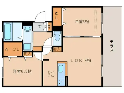 リヴァージュ(2LDK/1階)の間取り写真