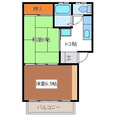 七曲ハイツ(2K/2階)の間取り写真