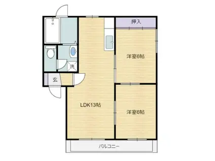 シャトル木花台(2LDK/1階)の間取り写真