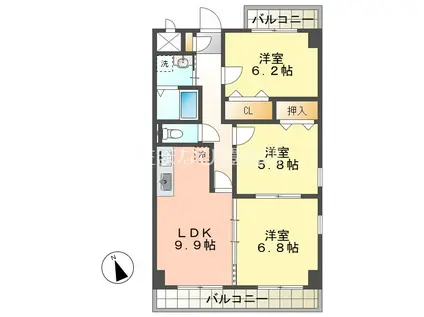 ベルカーサ東山台I(3LDK/3階)の間取り写真