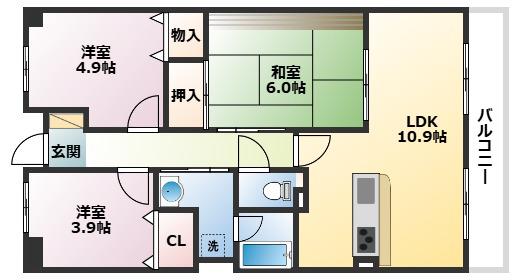 ベレッツア芦屋I(3LDK/2階)の間取り写真