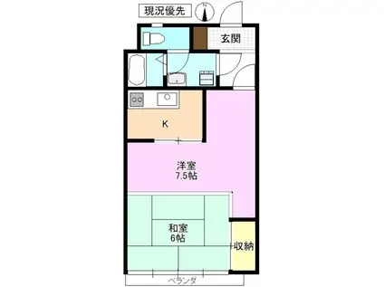 タウンハイツ花田(2K/3階)の間取り写真