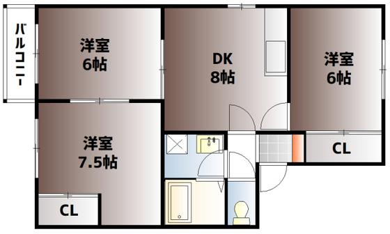 コーポ高木A棟(3DK/2階)の間取り写真