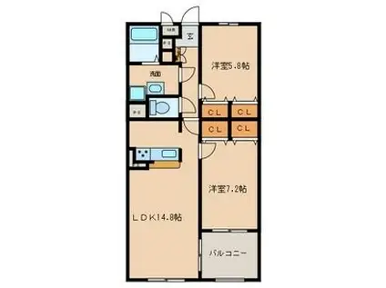 カモミーユ(2LDK/3階)の間取り写真