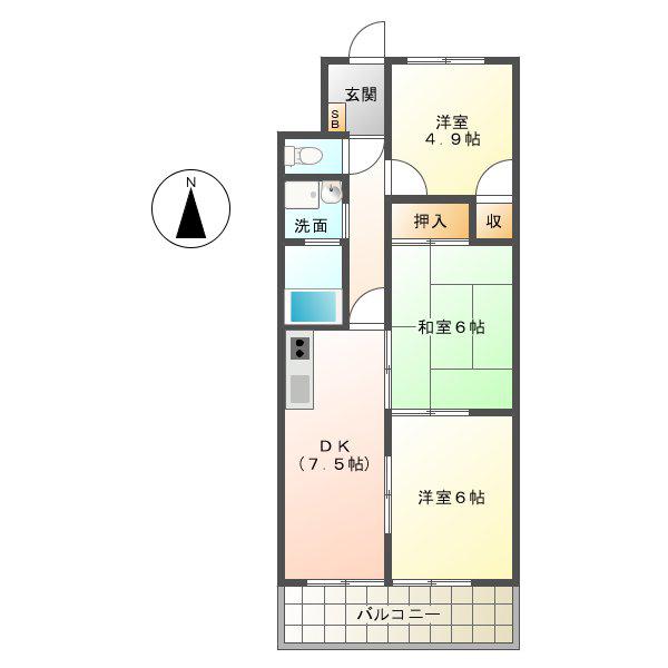エクセル中川原(3DK/2階)の間取り写真