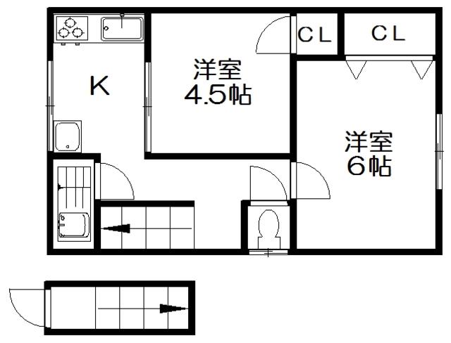 S-CUBE養父西町(2K/2階)の間取り写真