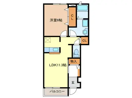 ルピナス(1LDK/1階)の間取り写真