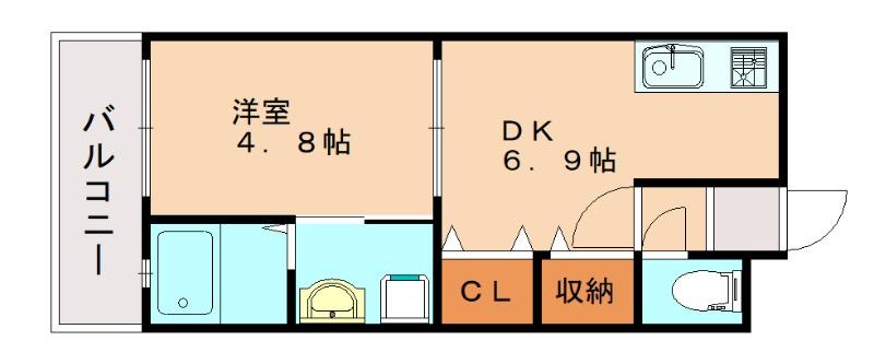 アーバンレジデンス(1DK/2階)の間取り写真