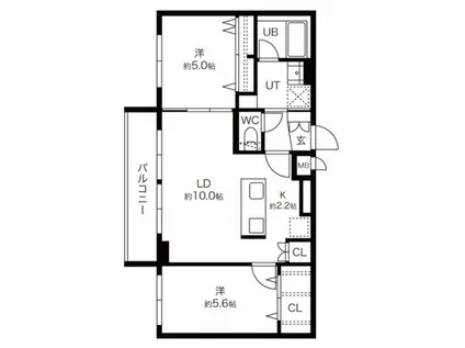 グレン山鼻(2LDK/4階)の間取り写真