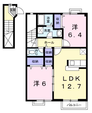 グランドゥールB(2LDK/2階)の間取り写真