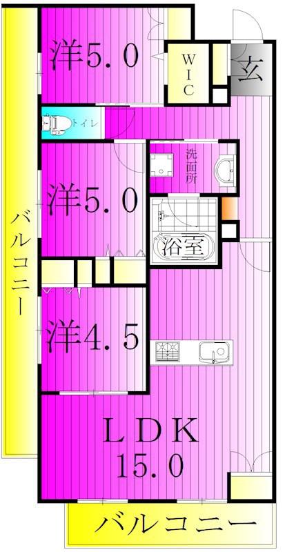 シャルマンおおたかの森(3LDK/2階)の間取り写真