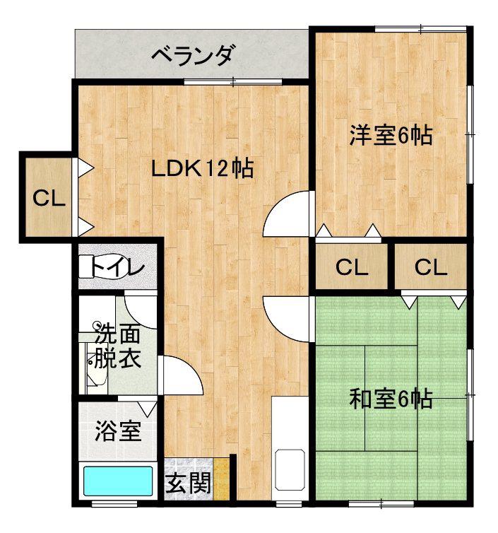 アンフィール原田(2LDK/1階)の間取り写真