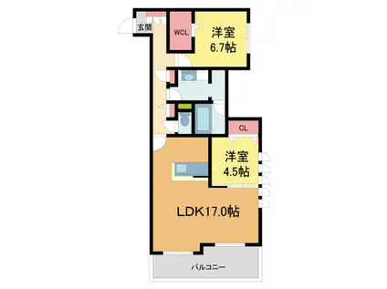 セントリビエ松園町(2LDK/1階)の間取り写真