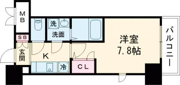 エスリード三宮旭通(1K/8階)の間取り写真