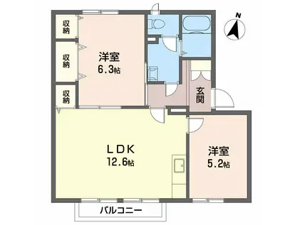 クレセントガーデン B棟(2LDK/2階)の間取り写真