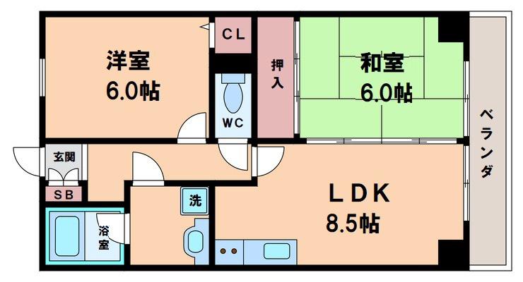 エーデルハイムアビコ(2LDK/2階)の間取り写真