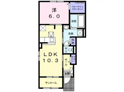 ハルレイ B(1LDK/1階)の間取り写真