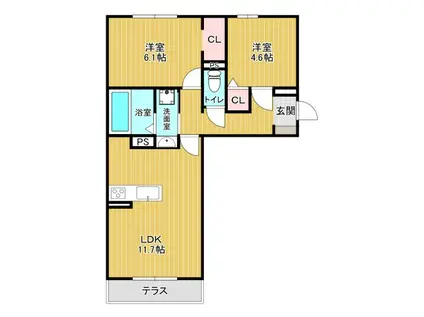 ヴィラレユーフォリア明石大久保(2LDK/3階)の間取り写真