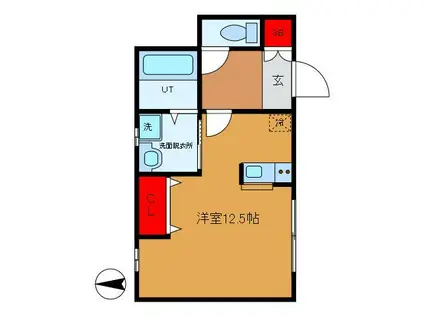 ライジングサン II(ワンルーム/1階)の間取り写真