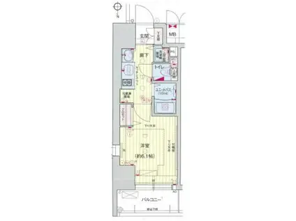 プレサンス堺筋本町フィリア(1K/3階)の間取り写真