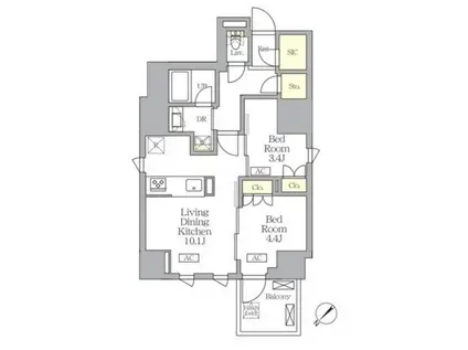 MFPRコート日本橋馬喰町旧S-RESIDENCE日本橋馬喰町AERE(2LDK/14階)の間取り写真