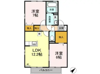 リビングタウン宇多津 B棟(2LDK/2階)の間取り写真