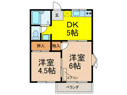 カームハイツ桜塚(2DK/2階)の間取り写真
