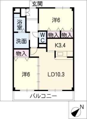 ミュートス神の倉II(2LDK/1階)の間取り写真