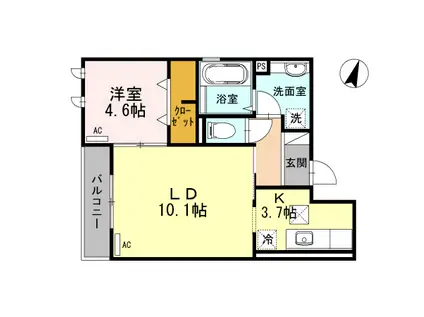 シャルマン本町(1LDK/1階)の間取り写真