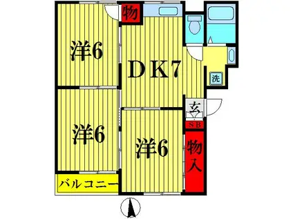 タカノマンションB棟(3DK/1階)の間取り写真