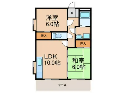 ドミール光安(2LDK/1階)の間取り写真