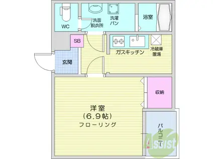 ヘリオス(1K/1階)の間取り写真