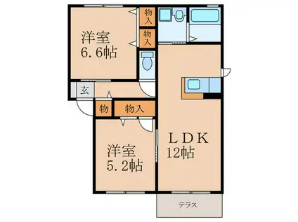 レジデンスINN C棟 (2LDK/1階)の間取り写真