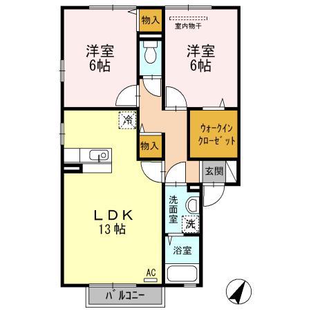 サニープレイス福山I E棟(2LDK/2階)の間取り写真