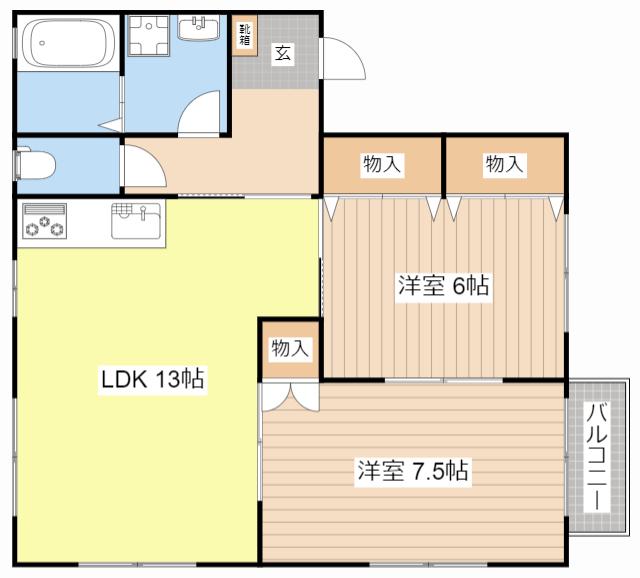 パルク学園北(2LDK/1階)の間取り写真