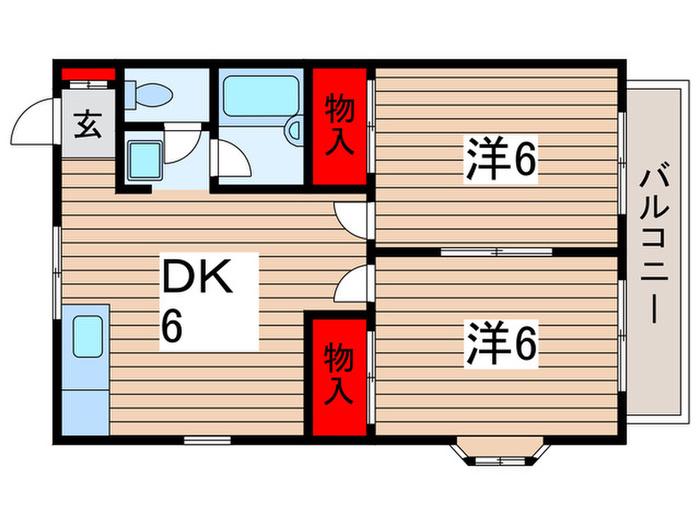 プロミネンスハイツ2号棟(2DK/2階)の間取り写真
