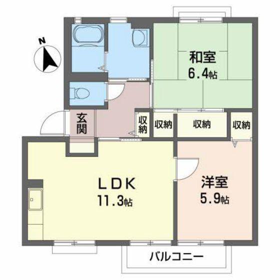 ディアス富田(2LDK/1階)の間取り写真