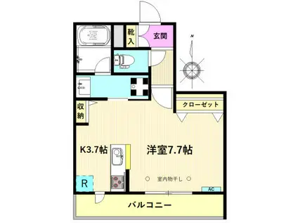 アンソレイエ(ワンルーム/1階)の間取り写真