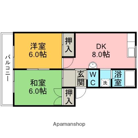 クレシェンド中央(2DK/2階)の間取り写真