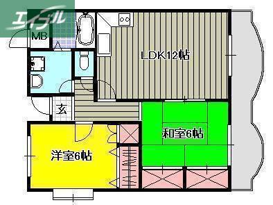 翔阿園マンション(2LDK/7階)の間取り写真