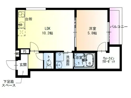 フジパレス泉大津1番館(1LDK/2階)の間取り写真