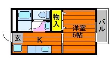 DNパレス B棟(1K/2階)の間取り写真