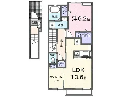 ブリリアントIIA(1LDK/2階)の間取り写真
