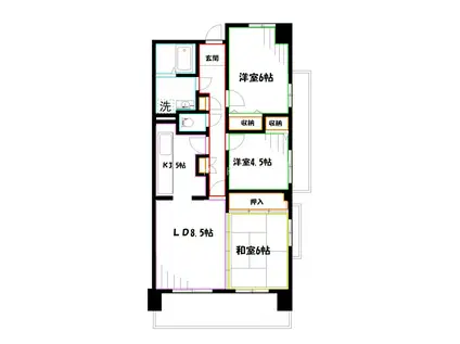 コーポレート小金井梶野通3号棟(3LDK/4階)の間取り写真
