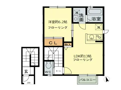 アズール(1LDK/2階)の間取り写真