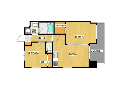 ベイシャトー(2DK/6階)の間取り写真